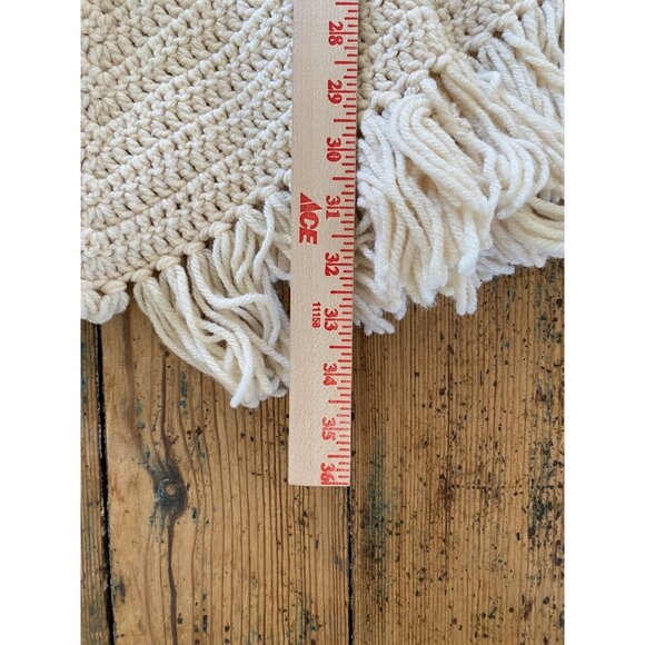 Handmade Knit Poncho With Collar & Fringe Cream one Size Fits Most Striped - Picture 4 of 4